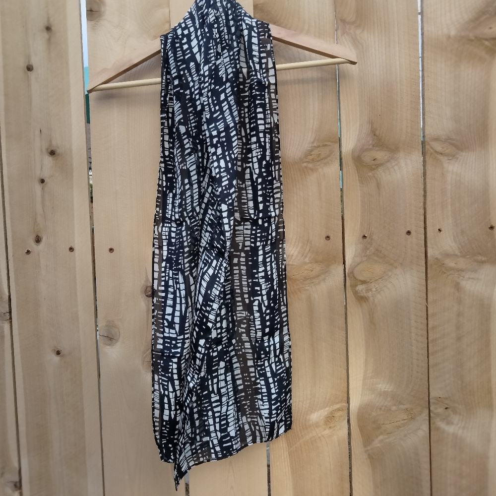 Chico's Black and White Patterned Lightweight Oblong Silk Scarf 10.5" x 62"